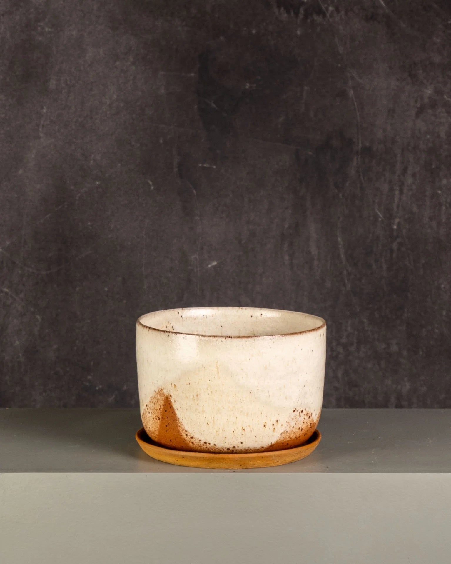 Ceramic Pot Brown and White Glazed