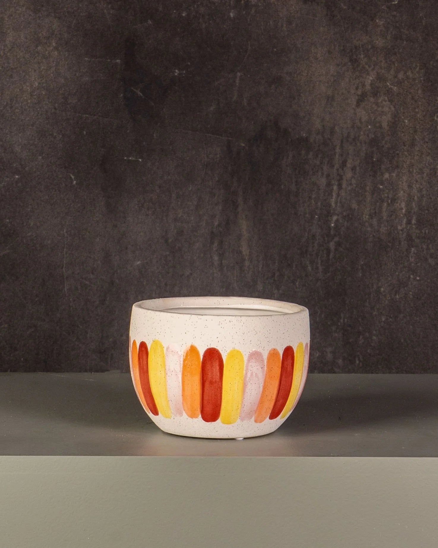 Ceramic Pot Red Brush Strokes