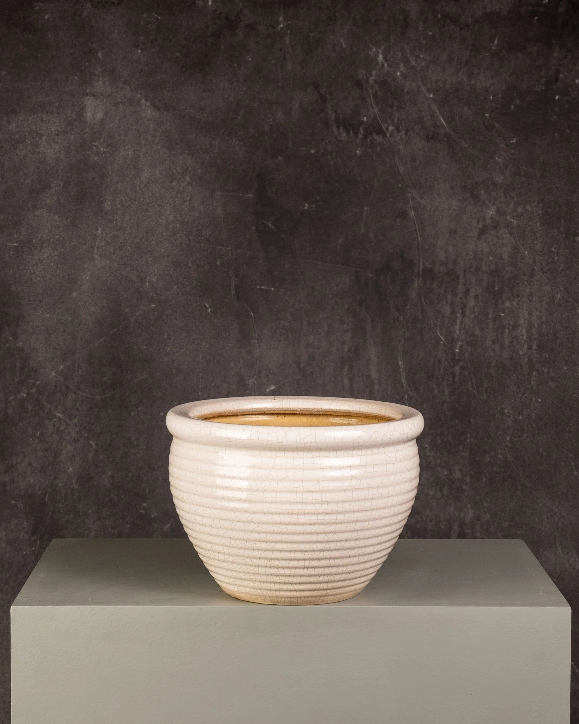 Ceramic Pot Ribbed Crackle Glazed