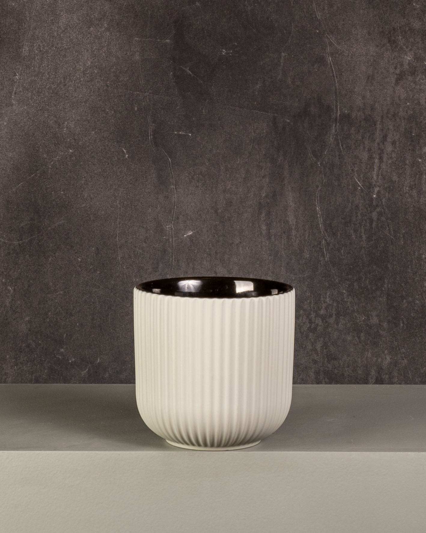 Ceramic Pot Grey Vertical Ribs #2