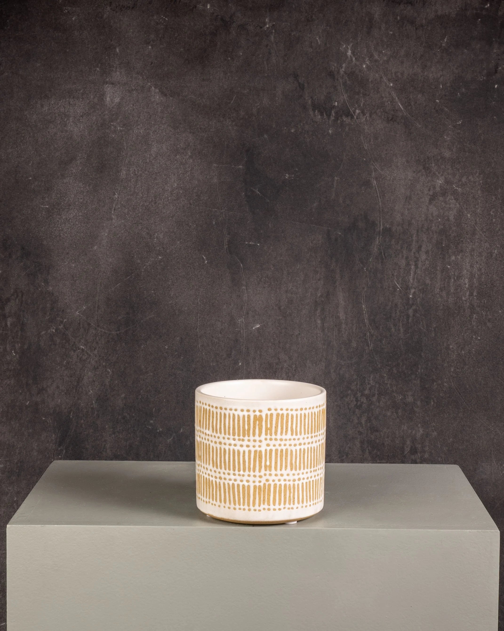 Ceramic Pot White Brush Stroke Pattern